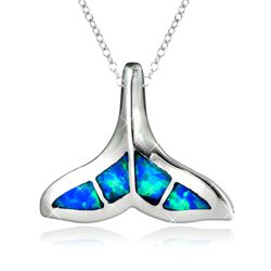 Blue Fire Opal Whale Tail Pendant in Sterling Silver Blue Fire Opal Whale Tail Pendant in Sterling Silver